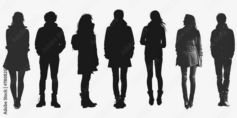 Poster a group of people standing next to each other. suitable for team or diversity concepts