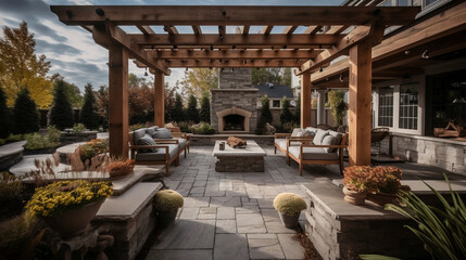 Fototapeta premium Beautiful outdoor living area with a pergola