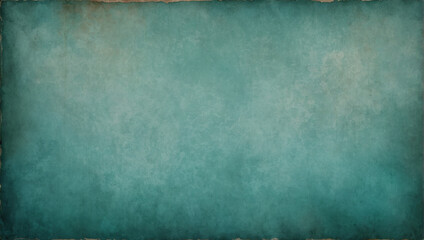 Teal backdrop with worn grunge texture, watercolor-painted teal hues on a cloudy aquamarine banner, resembling antique parchment with tranquility.