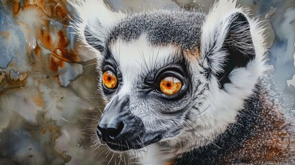 Naklejka premium Detailed painting of a lemur, ideal for wildlife enthusiasts