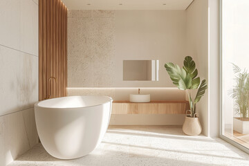 Fototapeta na wymiar Zen-Inspired Modern Bathroom with Natural Light