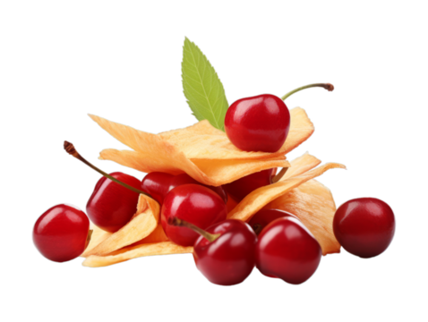 Cherry Chips isolated on transparent png background. Generative ai