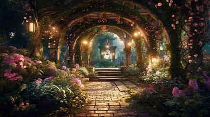 Fototapeta premium Archway in an enchanted fairy garden landscape