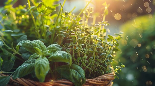 various herbs in the basket 