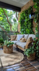 Fototapeta premium a stylish balcony is adorned with elegant furniture and lush greenery, creating a serene outdoor retreat 