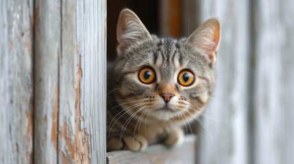 A cat peeks out from a window. Generative AI.