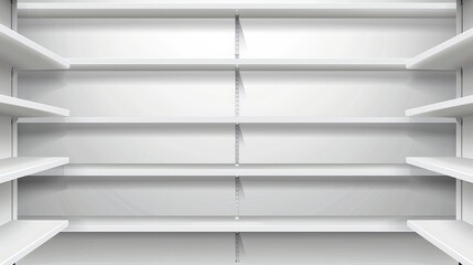 Collection of white empty store shelves depicted as vectors. Displaying a retail shelf rack.