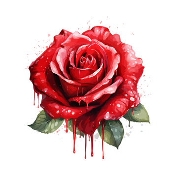 Red rose with love shape drawn digital painting watercolor. Vector illustration