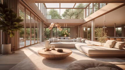 Beautiful interior of a modern villa, view from veranda