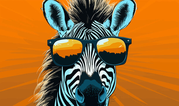 zebra wearing sunglasses vector illustration in the middle of the artboard