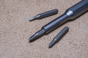 Close-up shot of the precision magnet screwdriver set. Steel precision magnetic bits can be used...