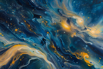 abstract space waves, blue and amber