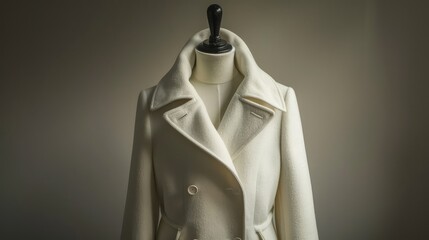 Elegant White Woolen Coat in High Contrast - A Statement of Style and Sophistication