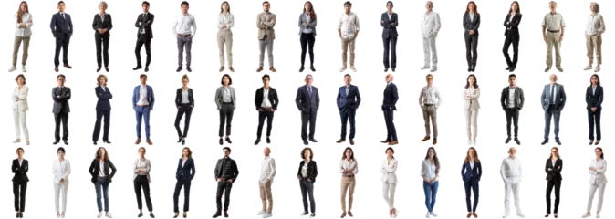 Foto op Canvas Many business people set isolated background, casual formal attire wear, full body length, networking mixed different diversed businesspeople, happy male female, successful career, crisp edges style © Summit Art Creations