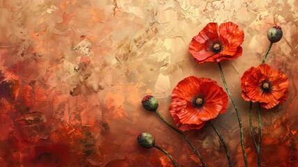 Obraz na płótnie Canvas Vibrant Poppies Painted on Textured Canvas