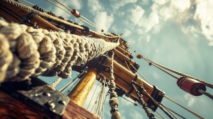 Close up of ropes on a tall ship. Suitable for nautical themes