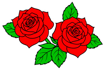 two--weed-red-rose-flowers-with-green-leaf--high vector illustration