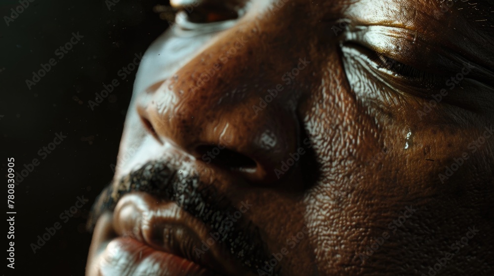 Poster a close up of a man's face with his eyes closed. suitable for meditation or relaxation concepts