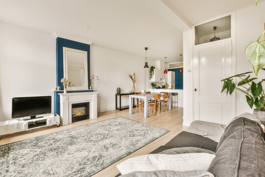 Modern Living Room Connecting to a Stylish Kitchen Space