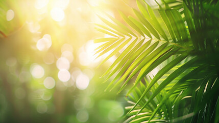 Tropical Palm Tree Background: Isolated Leaf with Soft Bokeh Effect in the Sun, Perfect for Presentations and Texts.