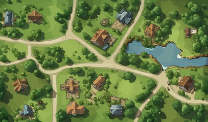 top view dron shot of village vector flat isolated illustration