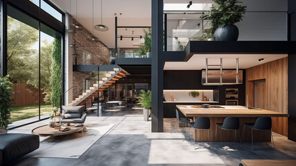 Fototapeta premium Beautiful Interior house modern open living space with kitchen