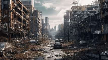 City in a post-apocalyptic world - obrazy, fototapety, plakaty