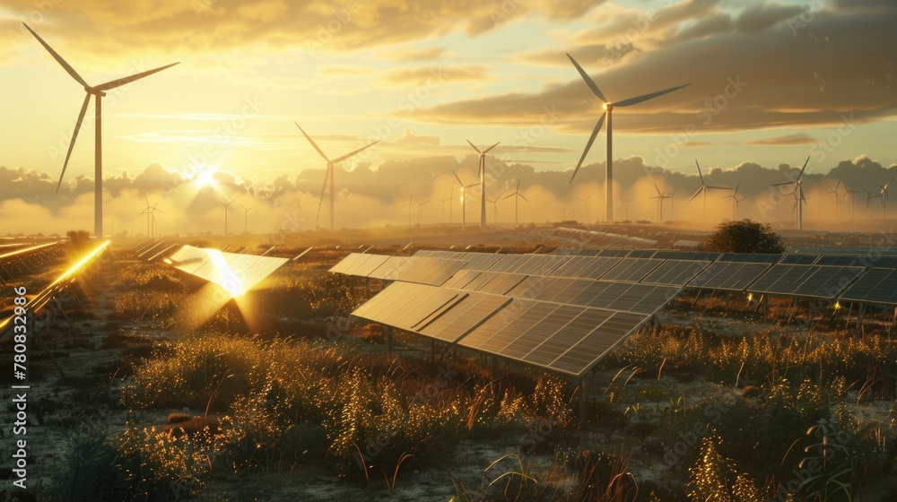 Poster renewable energy sources in action. suitable for environmental concepts