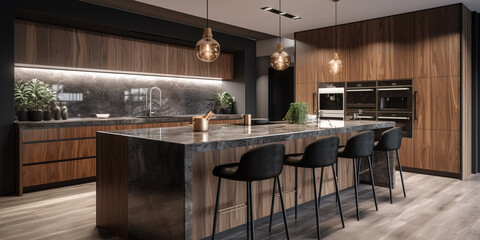 Fototapeta na wymiar Beautiful kitchen in luxury modern contemporary home interior