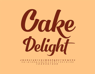 Vector sweet logo Cake Delight. Brown elegant Font. Beautiful set of Alphabet Letters and Numbers.