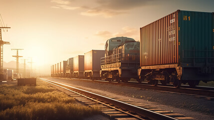 Global business of Container Cargo freight train for Business logistics concept - obrazy, fototapety, plakaty