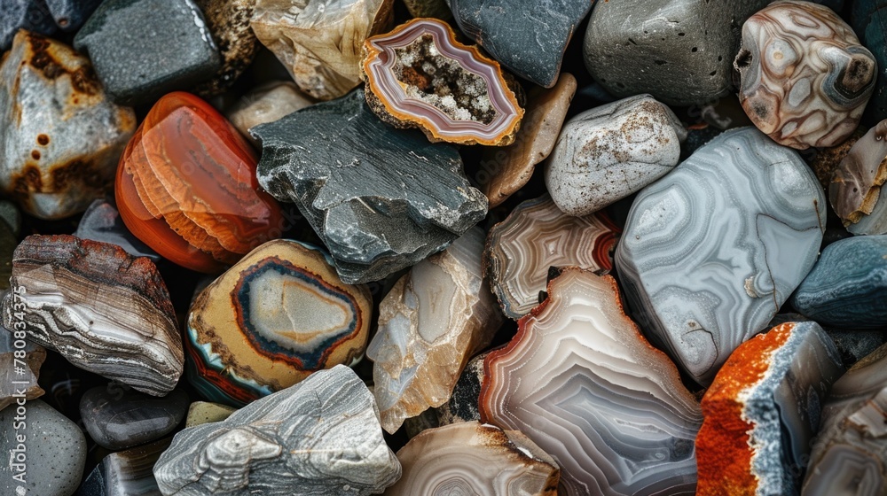 Poster a close-up image of a bunch of rocks. suitable for various outdoor and nature themes