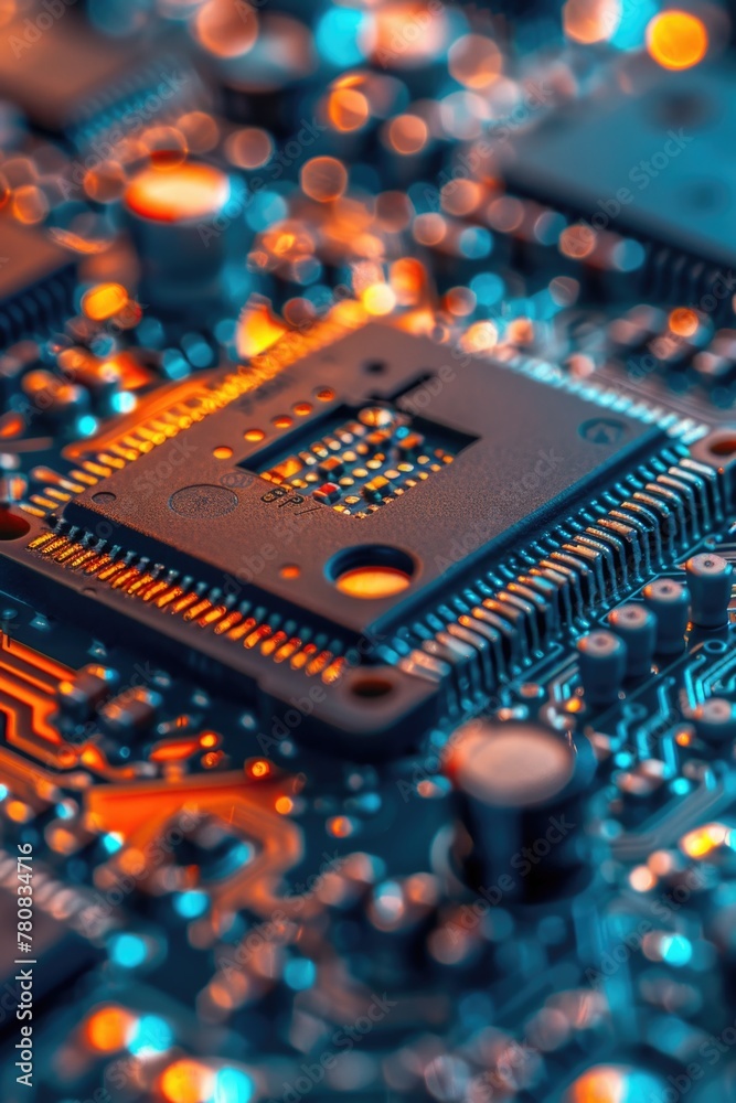 Poster detailed view of a computer motherboard, suitable for technology concepts
