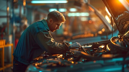 Skilled Automotive Mechanic Repairing Engine in Workshop