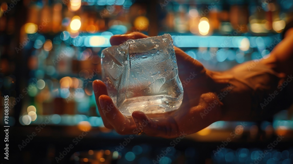 Aufkleber a person holding a piece of ice. suitable for various concepts and designs