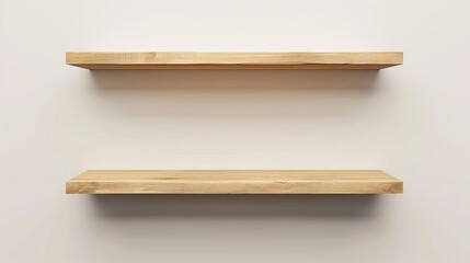 Vector illustration of empty wooden shelves isolated on a wall background, offering a versatile design element for various projects.