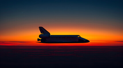 Naklejka na ściany i meble Spaceship Silhouette at Dawn A Vibrant Cosmic on the Horizon