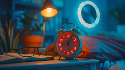 Alarm clock on a bedside table