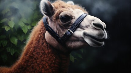 Naklejka premium a camel with a leather halter
