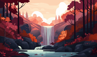 Waterfall in a forest vector flat minimalistic isolated vector style illustration