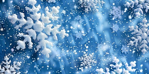 Fototapeta premium Winter Snowflake Symphony A vibrant close-up of snowflakes falling gracefully, each crystal a unique pattern against a soft, blue wintry backdrop.