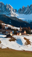 Spring landscape Dolomites Alps Santa Maddalena village Val di Funes valley South Tyrol Italy - 780836153