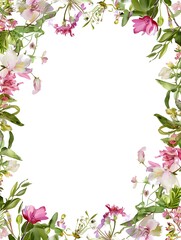a frame of beautiful spring flowers in a watercolor style on a white background 