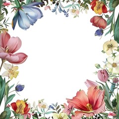 a frame of beautiful spring flowers in a watercolor style on a white background 