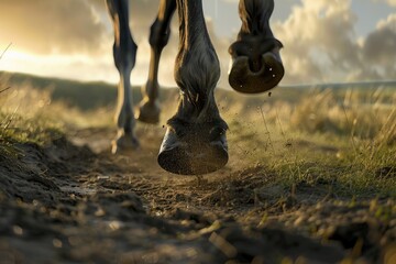 Detailed view of a horse's hooves, ideal for veterinary or farrier concepts - obrazy, fototapety, plakaty