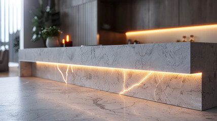 A kitchen island with LED lighting