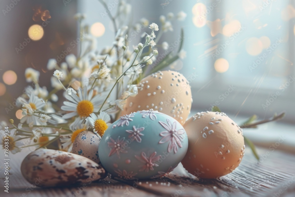 Poster fresh eggs displayed on rustic wooden table. suitable for food and agriculture concepts