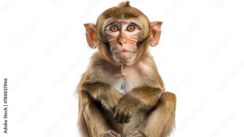 Aufkleber a monkey sitting on a white surface, suitable for various uses
