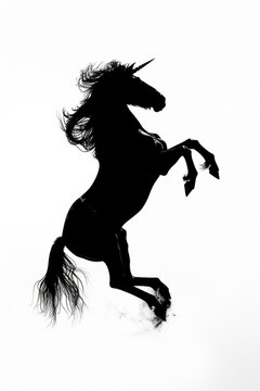 Powerful black and white image of a horse rearing up. Suitable for equestrian and animal themes