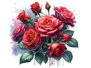 Vibrant Red Roses with Artistic Watercolor Splashes